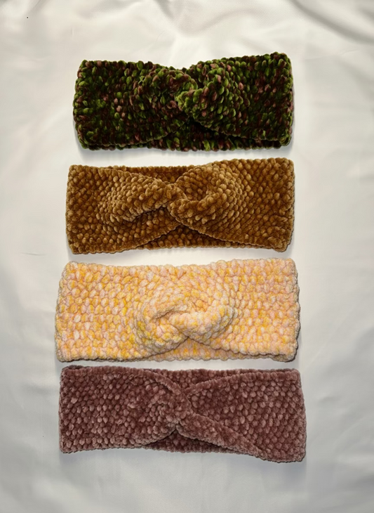 Handknit Twisted Top Headbands For S/M and L/XL Adult | Cozy Ear Warmers | Chenille Soft Headband