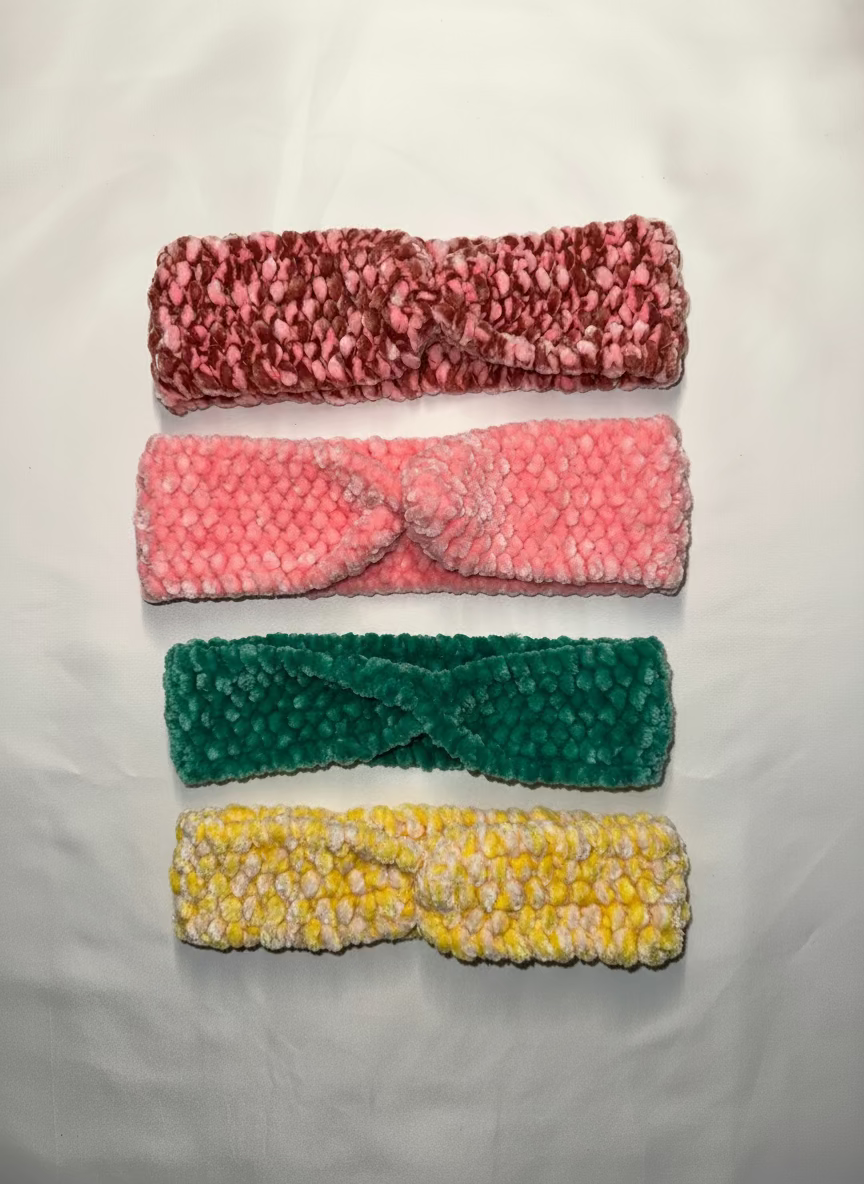 Handknit Twisted Top Headbands For Infant and Child Size | Cozy Ear Warmers | Chenille Soft Headband