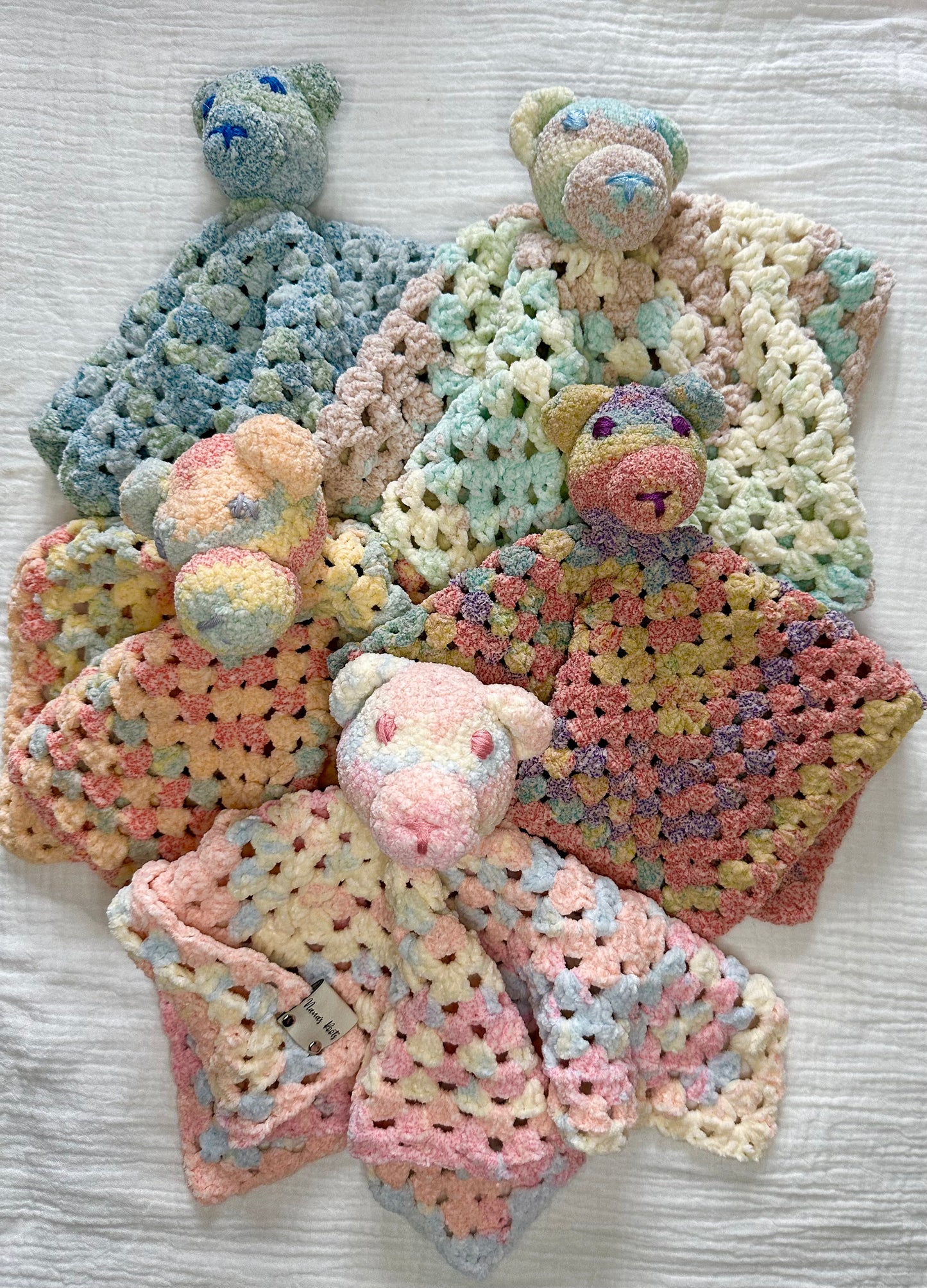 Bear Lovey | Handmade crocheted snuggler | Security blanket | baby shower gift | Amigurumi toy