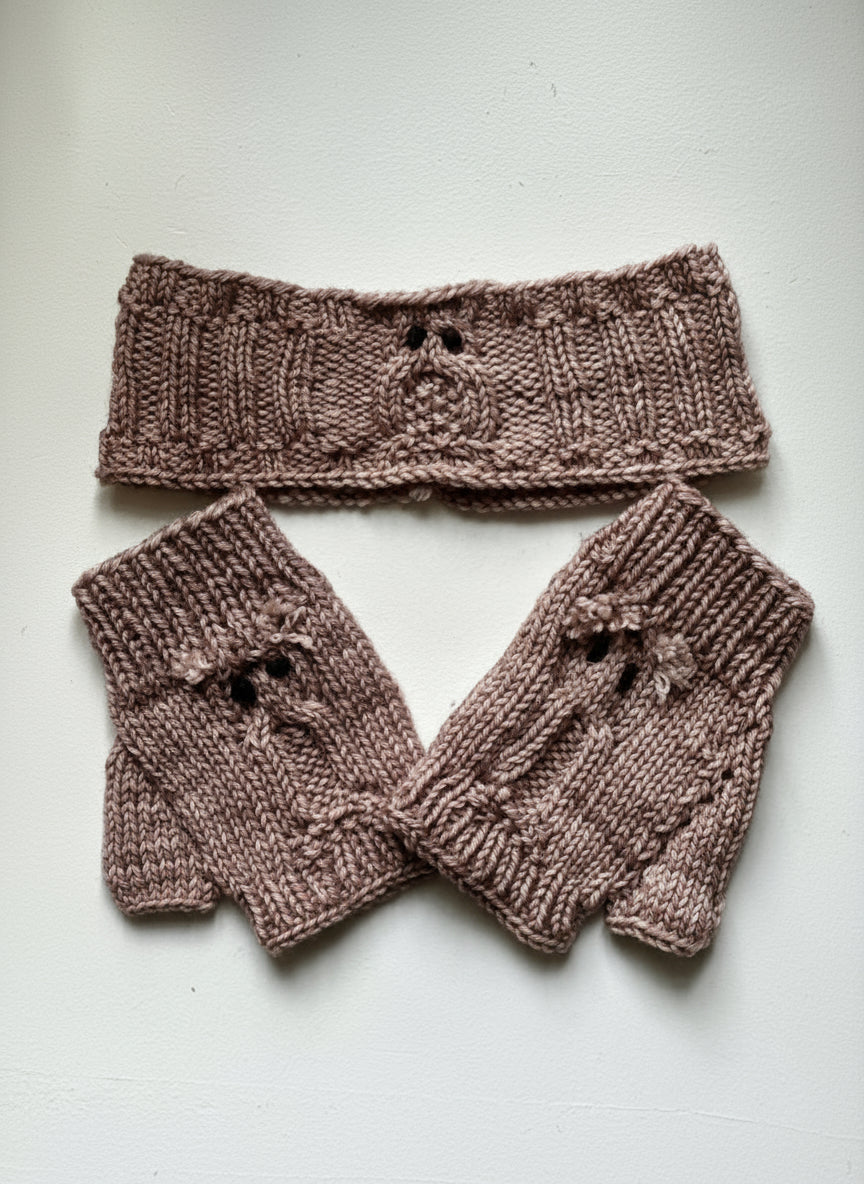 Owl Headband and Fingerless Gloves Set