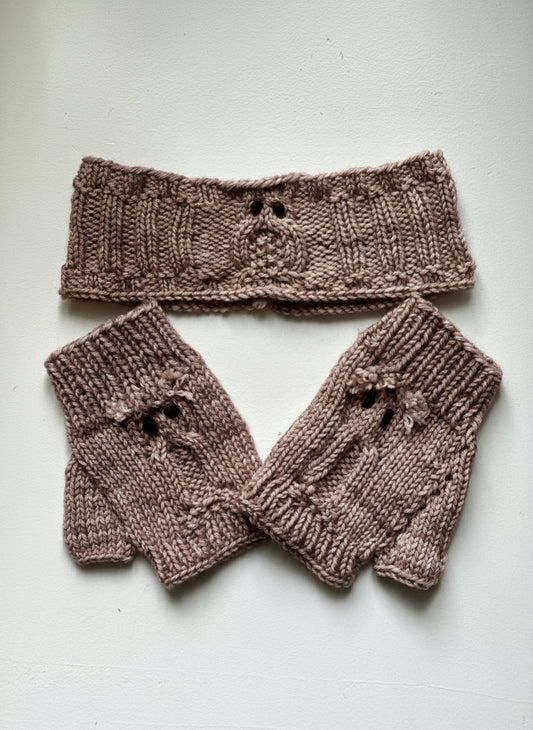 Owl Headband and Fingerless Gloves Set