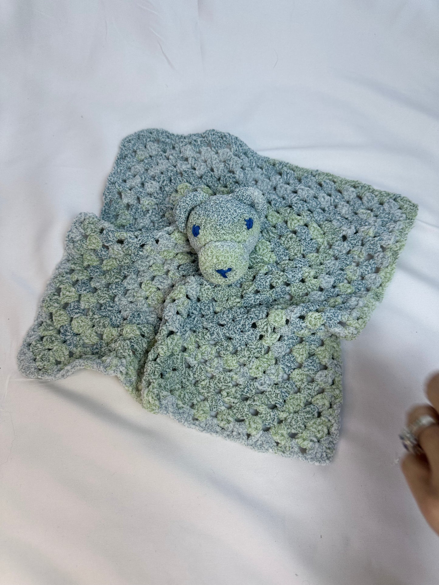 Bear Lovey | Handmade crocheted snuggler | Security blanket | baby shower gift | Amigurumi toy