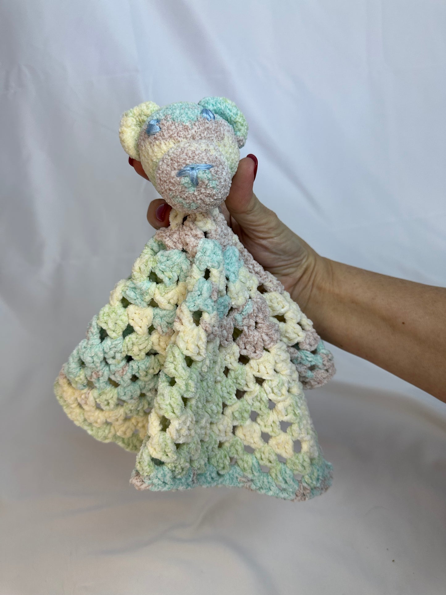 Bear Lovey | Handmade crocheted snuggler | Security blanket | baby shower gift | Amigurumi toy